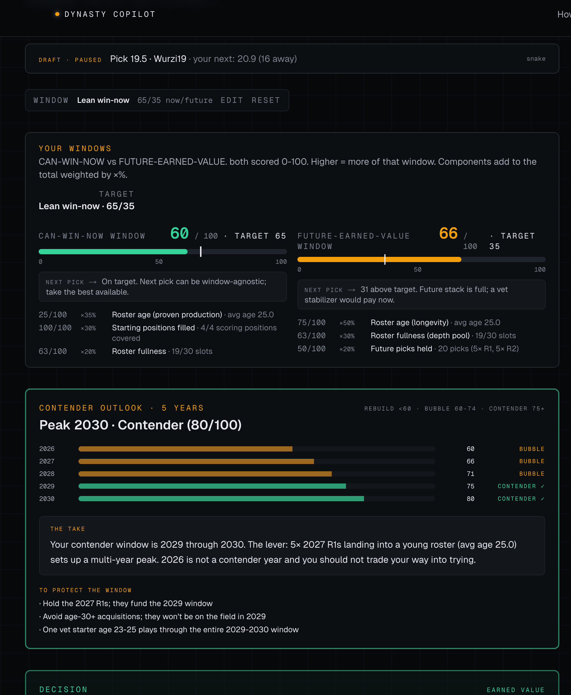 Decision card with Plays From Here move-level options and Live Strategy Board paths